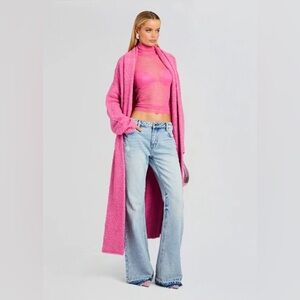 Ser.o.ya Seroya Reed Boucle Duster Teddy Wrap Cardigan Robe XXS Malibu Pink